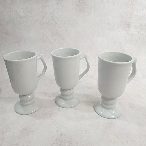 3 Vtg Hall Footed Goblet Mugs White 6” Tall Made in USA Replacement 1272 - Picture 1 of 7